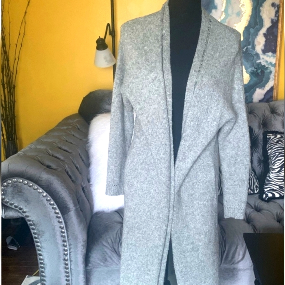 Silence + Nosie Oversized Cardigan Long  grey Duster sweater with side pockets - Picture 6 of 8